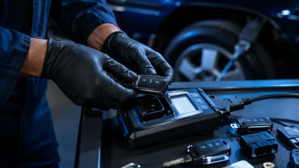 Programmation d'une clé de voiture à télécommande sur un programmateur de clés relié en OBD — Mecaprog Guadeloupe
